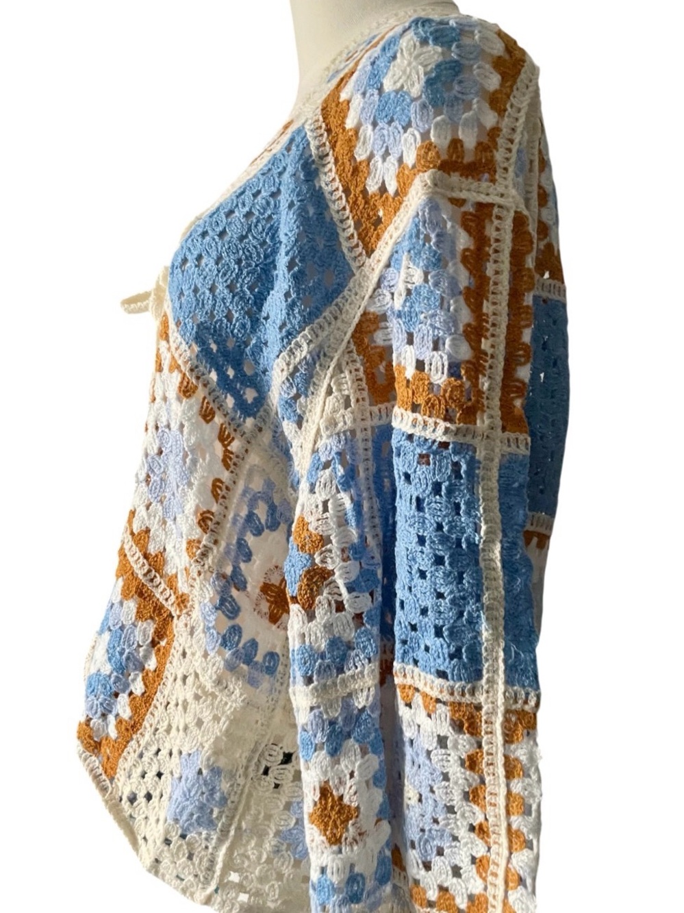 POL Granny Square Crochet Cardigan Sweater Boho Patchwork OS, NIB - Picture 4 of 13